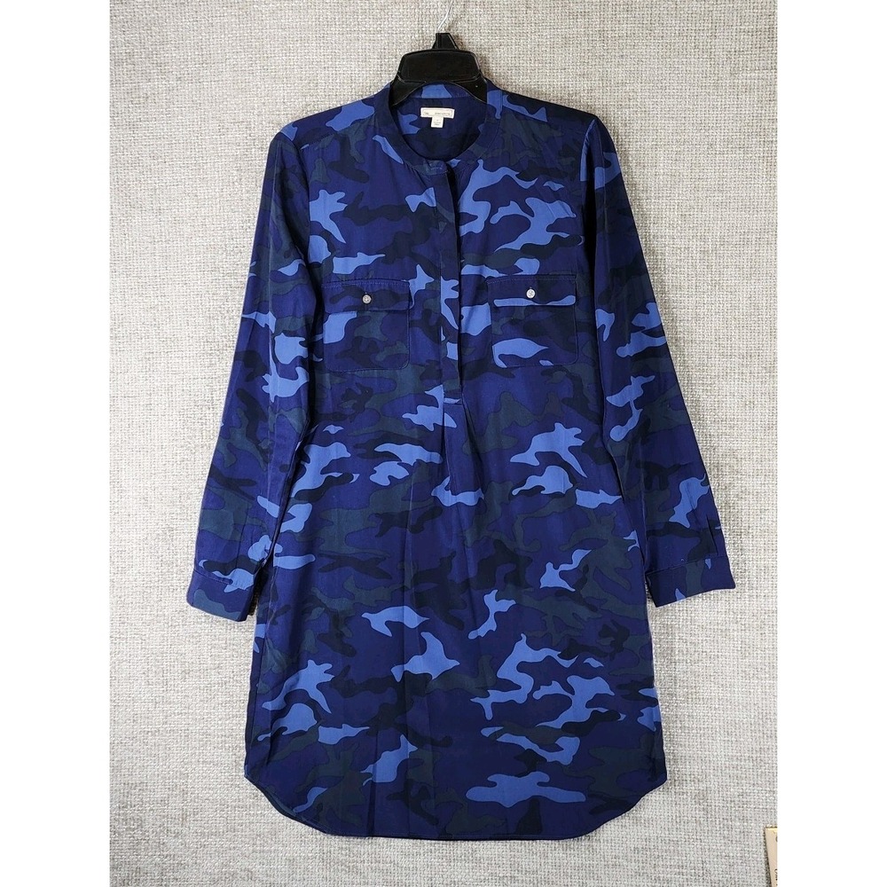 Gap Shirt Dress Women's Small Long Sleeve 1/4 Button Navy Blue Camouflage